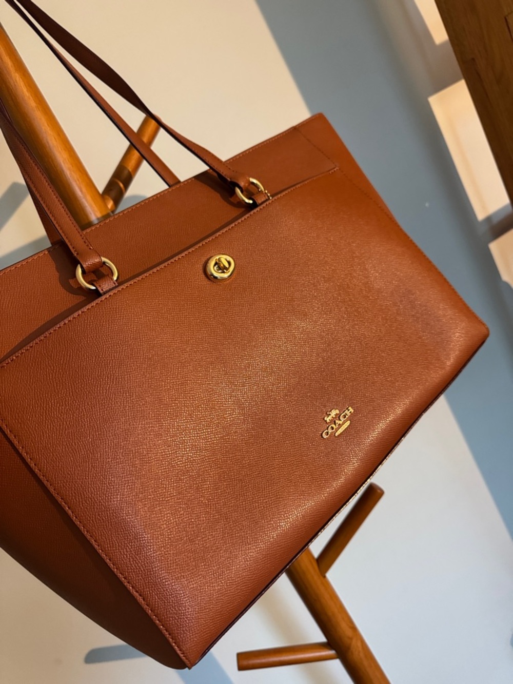Coach Leather Tote in Chestnut Brown with Gold Hardware - Picture 4 of 15